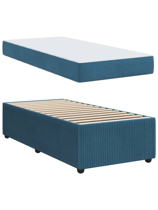 Gultas rāmis ar matraci ar matraci zila 90 x 190 cm samts