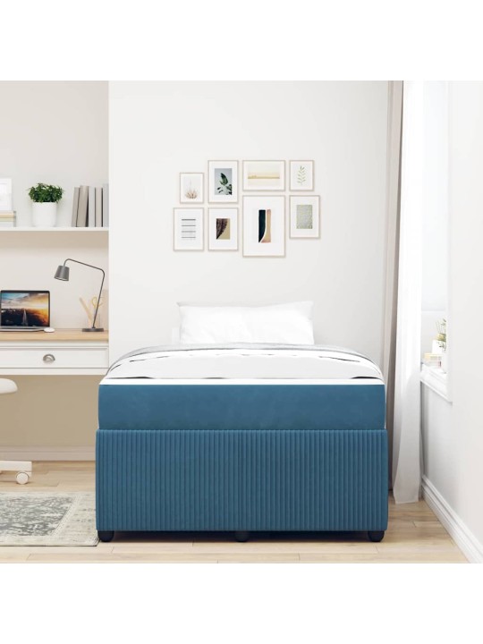 Gultas rāmis ar matraci ar matraci zila 120 x 190 cm samts
