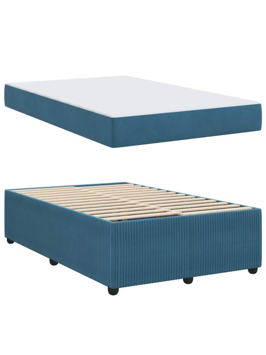 Gultas rāmis ar matraci ar matraci zila 120 x 190 cm samts