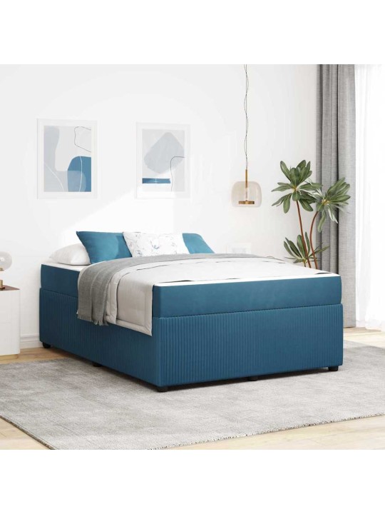 Gultas rāmis ar matraci ar matraci zila 140 x 200 cm samts