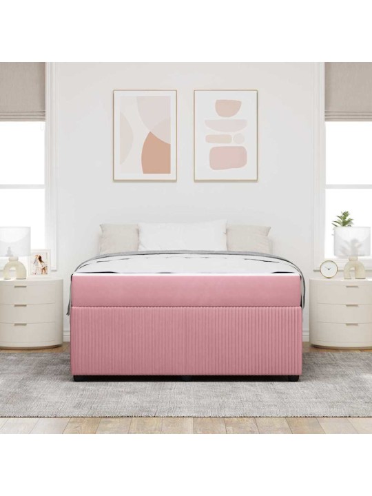 Gultas rāmis ar matraci ar matraci rozā 140 x 200 cm samts