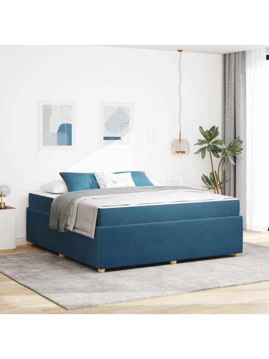 Gultas rāmis ar matraci ar matraci zila 180 x 200 cm samts