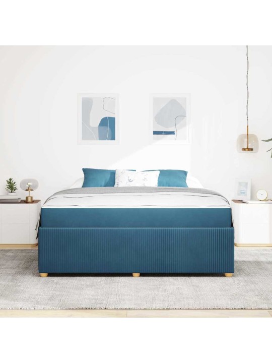 Gultas rāmis ar matraci ar matraci zila 180 x 200 cm samts