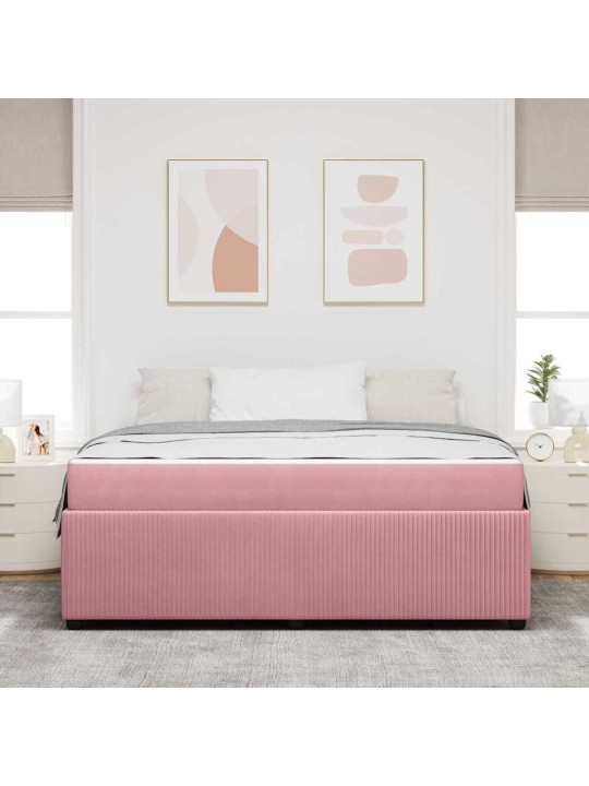 Gultas rāmis ar matraci ar matraci rozā 180 x 200 cm samts
