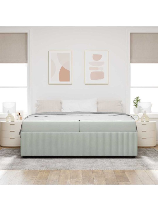 Gultas rāmis ar matraci gaiši pelēka 200 x 200 cm samts