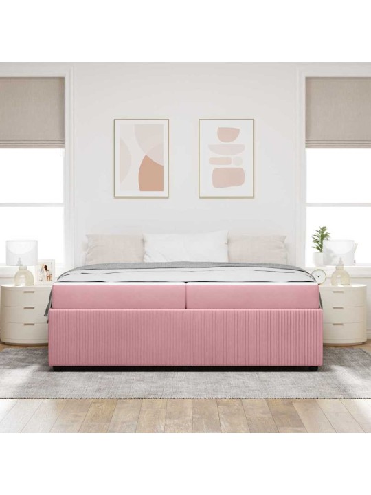 Gultas rāmis ar matraci ar matraci rozā 200 x 200 cm samts