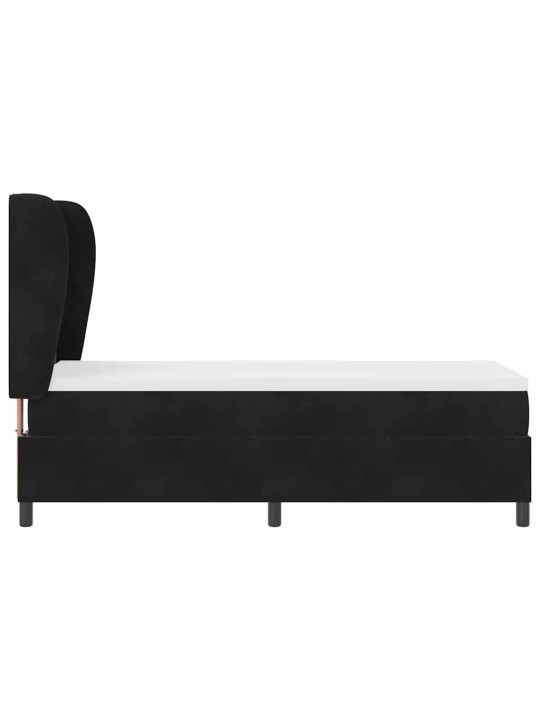 Kastītes atsperu gulta ar matraci melna 80 x 200 cm samts