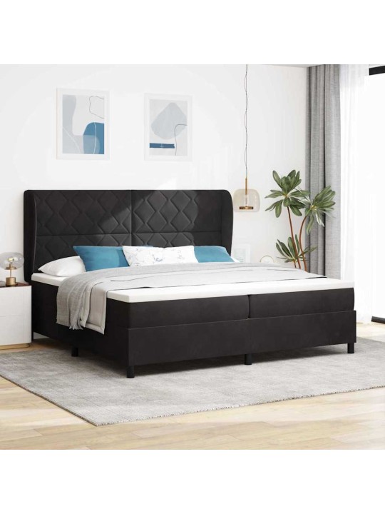 Kastītes atsperu gulta ar matraci melna 200 x 200 cm samts