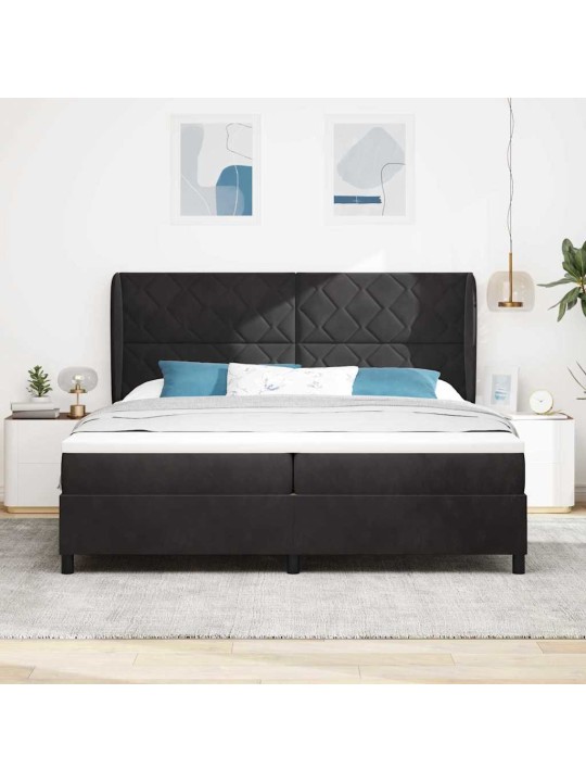 Kastītes atsperu gulta ar matraci melna 200 x 200 cm samts