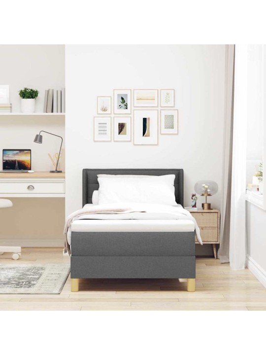 Gulta ar atsperēm ar matraci tumši pelēka 90 x 190 cm audums