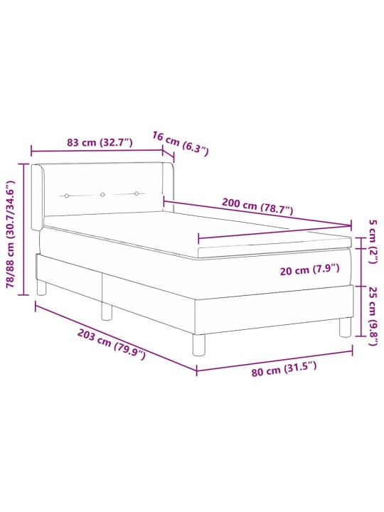 Gulta ar atsperēm ar matraci pelēkbrūna 80 x 200 cm audums