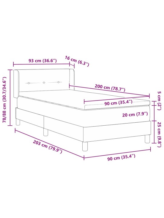 Gulta ar atsperēm ar matraci zila 90 x 200 cm audums
