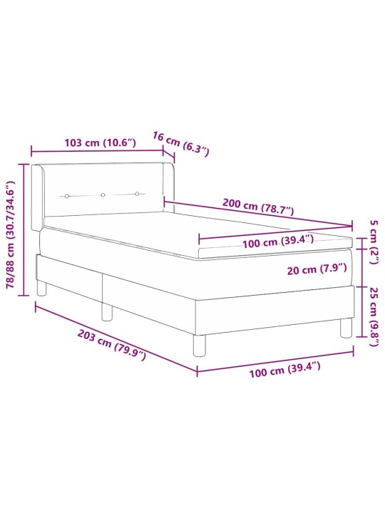 Gulta ar atsperēm ar matraci krēmkrāsa 100 x 200 cm audums