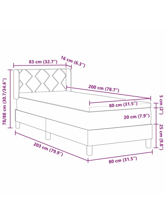 Gulta ar atsperēm ar matraci krēmkrāsa 80 x 200 cm audums