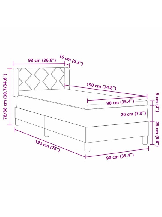 Gulta ar atsperēm ar matraci tumši pelēka 90 x 190 cm audums