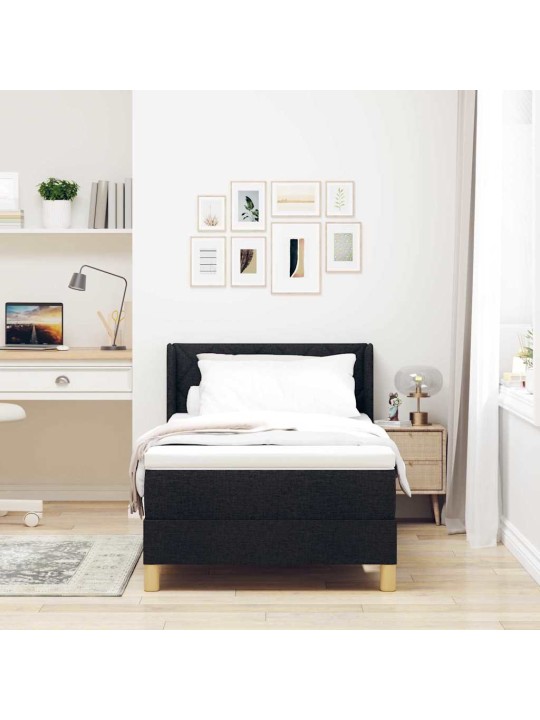 Gulta ar atsperēm ar matraci melna 90 x 190 cm audums