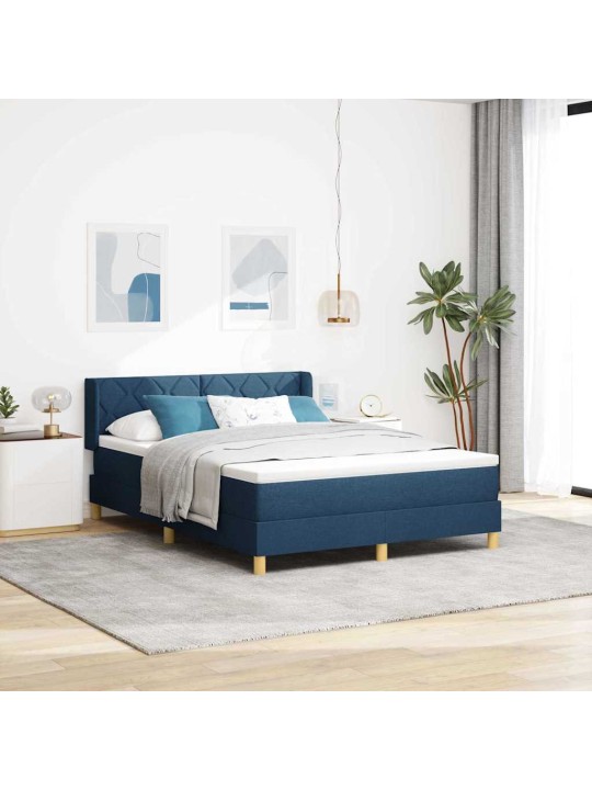 Gulta ar atsperēm ar matraci zila 140 x 190 cm audums