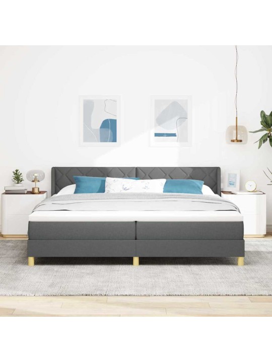 Gulta ar atsperēm ar matraci tumši pelēka 200 x 200 cm audums