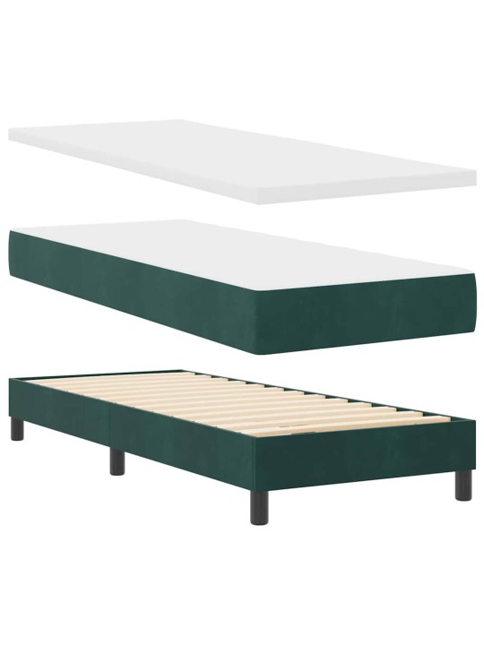 Gultas rāmis ar matraci melnā krāsā 100x200 cm samts tumši zaļa