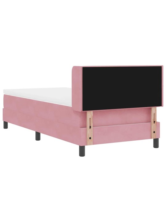 Gultas rāmis ar matraci melnā krāsā 100x200 cm samts rozā
