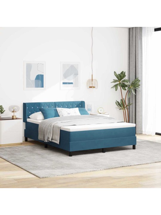 Gultas rāmis ar matraci melnā krāsā 100x200 cm samts tumši zila