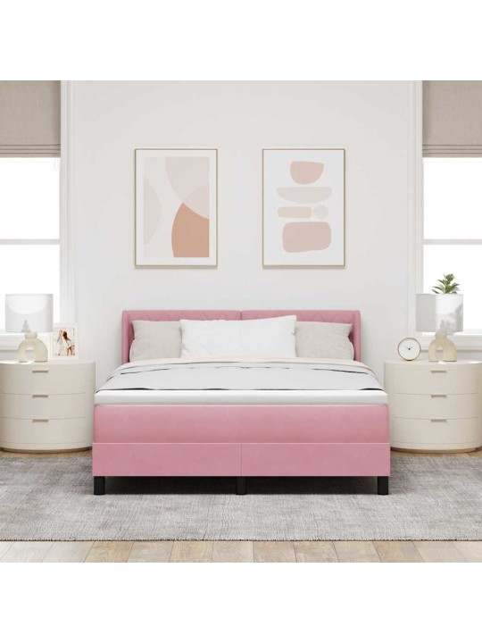 Gultas rāmis ar matraci melnā krāsā 100x200 cm samts rozā