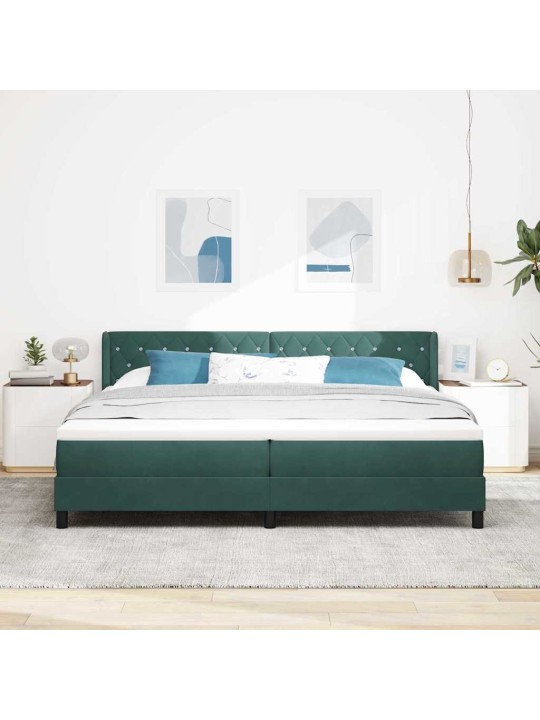 Gultas rāmis ar matraci melnā krāsā 100x200 cm samts tumši zaļa