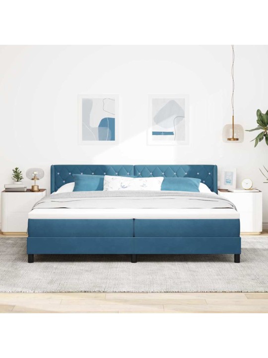 Gultas rāmis ar matraci melnā krāsā 100x200 cm samts tumši zila