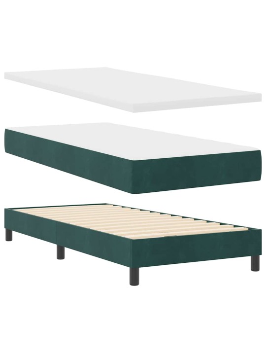 Gultas rāmis ar matraci melnā krāsā 100x200 cm samts tumši zaļa