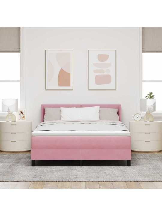 Gultas rāmis ar matraci melnā krāsā 100x200 cm samts rozā