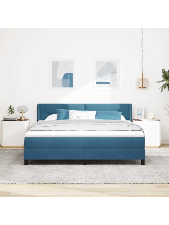 Gultas rāmis ar matraci melnā krāsā 100x200 cm samts tumši zila