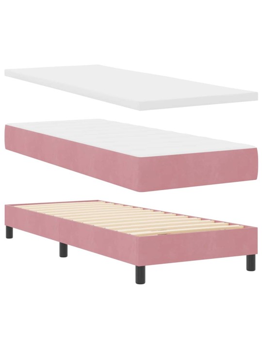 Gultas rāmis ar matraci melnā krāsā 100x200 cm samts rozā