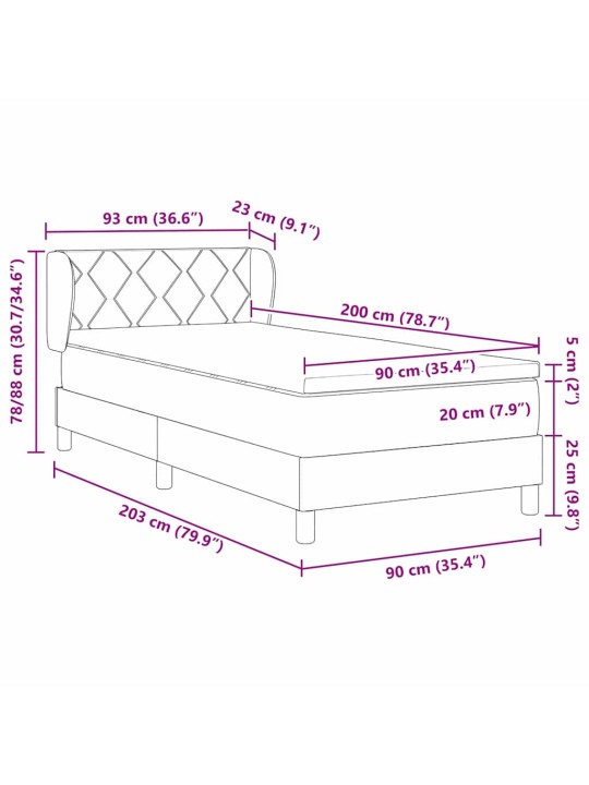 Gultas rāmis ar matraci melnā krāsā 100x200 cm samts tumši zaļa
