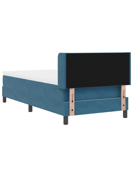Gultas rāmis ar matraci melnā krāsā 100x200 cm samts tumši zila