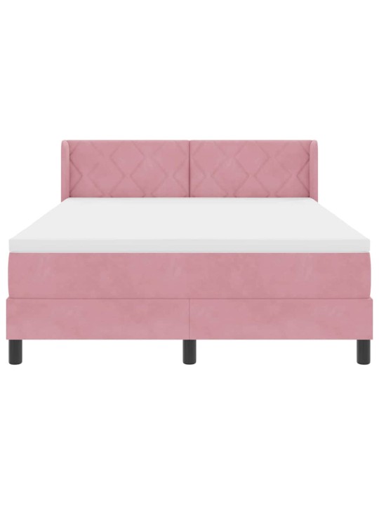 Gultas rāmis ar matraci melnā krāsā 100x200 cm samts rozā