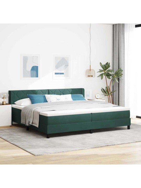 Gultas rāmis ar matraci melnā krāsā 100x200 cm samts tumši zaļa