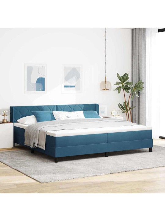 Gultas rāmis ar matraci melnā krāsā 100x200 cm samts tumši zila