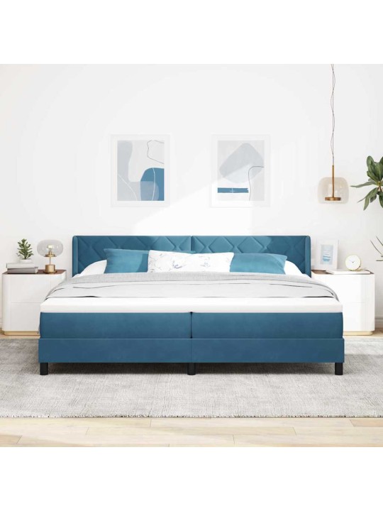 Gultas rāmis ar matraci melnā krāsā 100x200 cm samts tumši zila