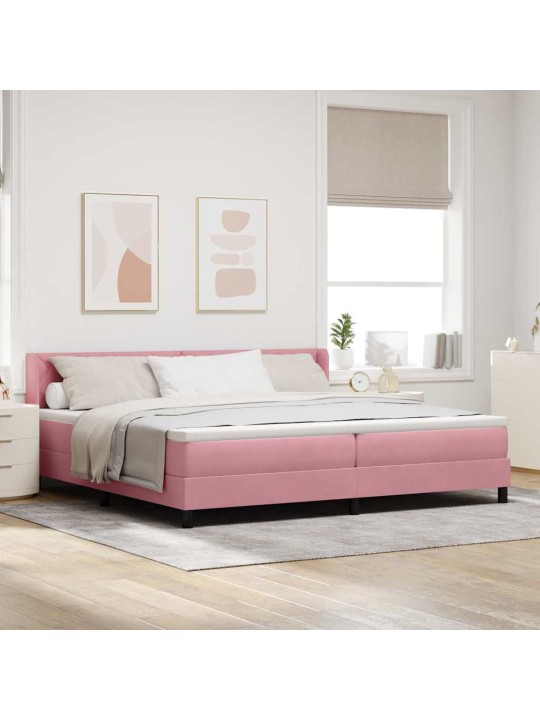 Gultas rāmis ar matraci melnā krāsā 100x200 cm samts rozā