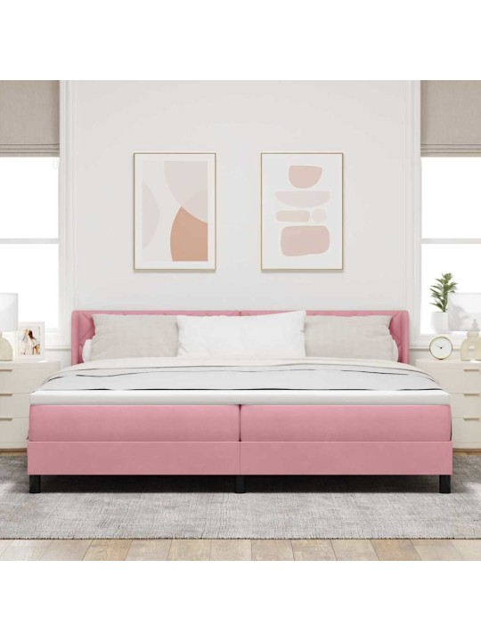 Gultas rāmis ar matraci melnā krāsā 100x200 cm samts rozā