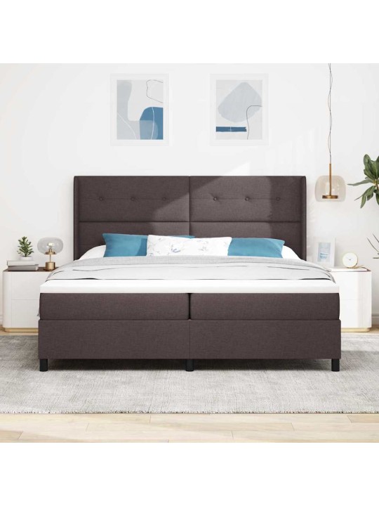 Kastītes atsperu gulta tumši brūna 200 x 200 cm audums