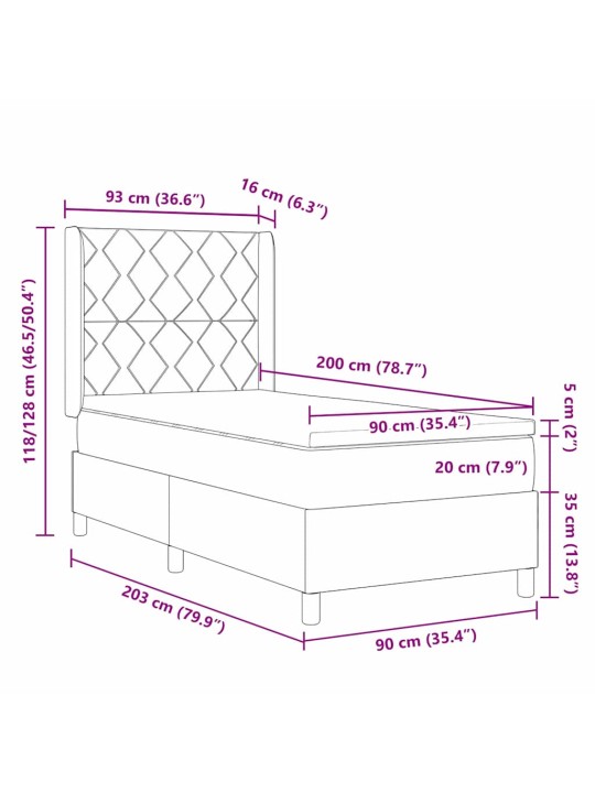 Kastītes atsperu gulta tumši pelēka 90 x 200 cm audums