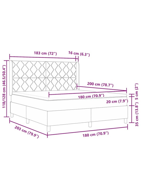 Kastītes atsperu gulta ar matraci krēmkrāsa 180 x 200 cm audums