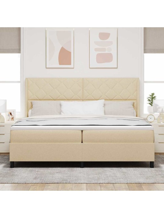 Kastītes atsperu gulta ar matraci krēmkrāsa 200 x 200 cm audums