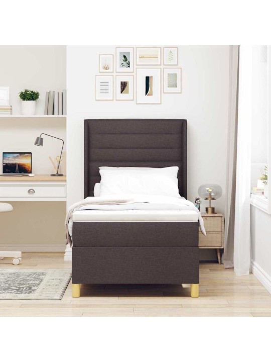 Gulta ar atsperēm ar matraci tumši brūna 90 x 200 cm audums