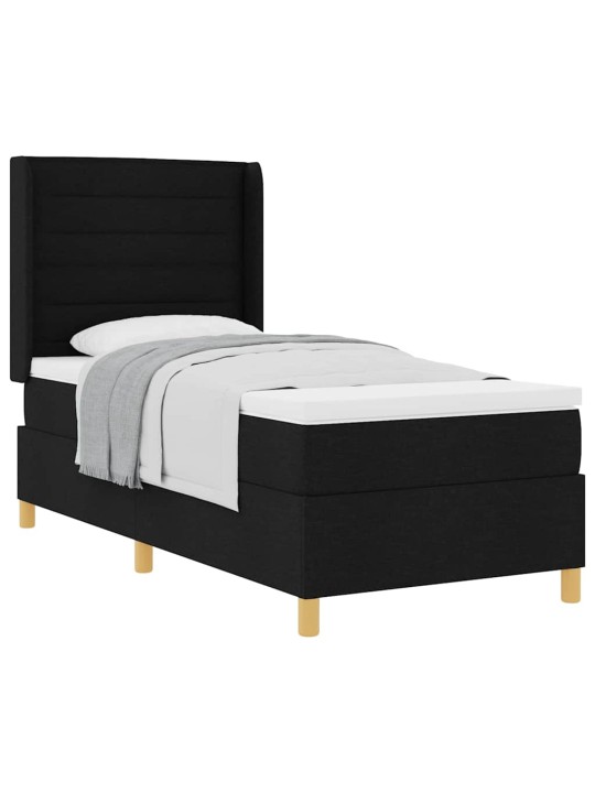 Gulta ar atsperēm ar matraci melna 100 x 200 cm audums