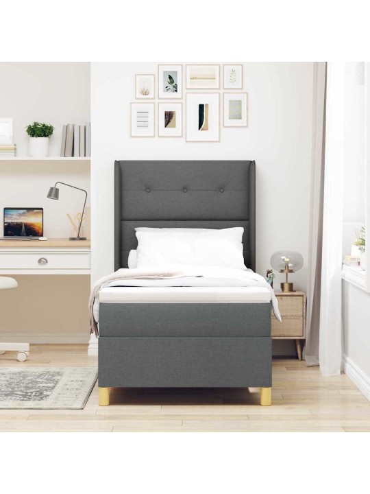 Gulta ar atsperēm ar matraci tumši pelēka 90 x 200 cm audums