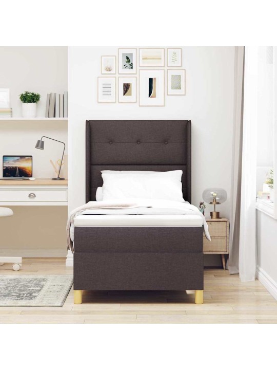 Gulta ar atsperēm ar matraci tumši brūna 90 x 200 cm audums
