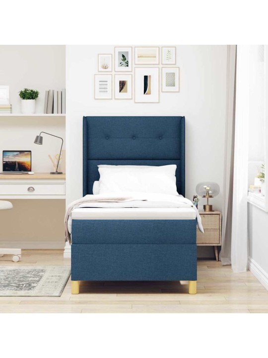 Gulta ar atsperēm ar matraci zila 90 x 200 cm audums