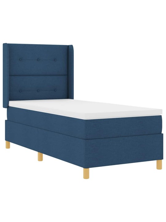 Gulta ar atsperēm ar matraci zila 90 x 200 cm audums